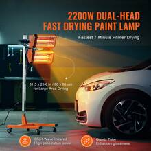 Lámpara de curado por infrarrojos , 2200 W, temporizador de 1 a 60 min, luz de curado para automóvil con calentamiento automático y soporte, área de horneado de 5,17 pies cuadrados, calentadores para cabina de horneado por aspersión, secador de pintura para reparación en el lugar, secado de motores - 2200 W - Ver 2