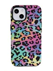 Colorful Leopard Print Two-In-One Matte Texture Phone Case Suitable For Compatible With Iphone17,16, 15, 14, 13, 12, 11, PRO MAX,PLUS,Case Suitable For Compatible With Samsung Galaxy S21/22/23/24/25 Ultra/FE+,NOTE20 Ultra,A71/56/55/54/53/52/36/34/26/25/23/16/15/14/13/06 - 彩色 - 查看 3
