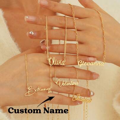 Anpassat namnhalsband i kursiv skrift, personliga smycken, personlig namnskylt | Singapore kubanska boxorm satellitkedjor Mors dag-presenter, guld, snygg, färgglad, vintage, enkel, unisex, casual, sötnos, personlig, unik, perfekta presenter till honom, perfekta presenter till henne, henne, pojkvän, flickvän, pappa, mamma, familj, vänner, för årsdagar, för födelsedagar, för examen