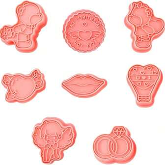 Set de 8 cortadores de galletas para el Día de San Valentín, moldes 3D con relieve, aptos para hornear en casa y manualidades con pasteles