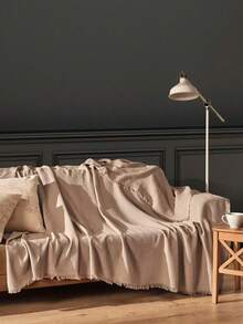 Non-Slip, Fringed Sofa Cover – 100% Cotton - 185*215 Cm - Soft & Comfortable MADE IN TURKEY - Mocha Brown - View 2