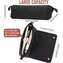 Bolsa de almacenamiento esencial de viaje: bolsa de viaje negra para herramientas de cuidado del cabello, bolsa de almacenamiento de herramientas para rizador y alisador, 1 pieza - Negro - Ver 5