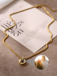 Customized Photo Projection Heart Pendant Necklace, Stainless Steel Wave Chain Necklace, Family, Couples, Birthday, Anniversary, Valentine's Day, New Year Gift, Casual, Cute, Customized, Personalized, Unique, Suitable For Girlfriend, Mother, Family, Friends, Daughter, Anniversary, Valentine's Day, Mother's Day, Birthday, Graduation, Daily Wear, Wedding, Prom, Personalized Jewelry, Christmas Gift - Multicolor-style 1 - View 7