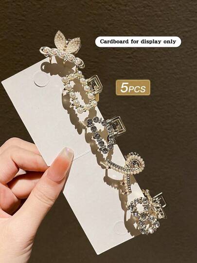 5pcs Metal Faux Pearl & Rhinestone Decoration Hair Claws For Women's Updo Hairstyle Elegant Gold Head Piece Valentine's Day Valentines Claw Clips Hair Clips Hair Jaw Clip Hair Clamps Hair Clutch Hair Catcher Clip, School Stuff, College, Pearl Hair Accessories Fall Winter Bows For Vacation Outfits Woman