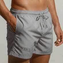 Men's Shorts Above The Knee In Plain Tactel Fabric - Comfortable, Lightweight Elastane Beach Shorts With Style, Attitude, Summer, Pool, Sportswear, Everyday Wear, Club Wear, 3 Pockets, Drawstring, Reinforced Fit - 灰色 - 查看 6