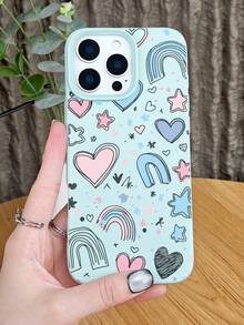 Cute Heart Rainbow Star Pattern Phone Case Cover With Fun Colorful Design Protective Shockproof Slim Fit Compatible With Iphone 17Promax/17Pro/17AIR/17/16Promax/16Pro/16Plus/16/15Promax/15Pro/15Plus/15/14Promax/14Pro/14Plus/14/13Promax/13Pro/13/12Promax/12Pro/12/11Promax/11Pro/11/XSMAX/X/XS - Mint Green - View 12