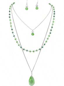 Bocar 3 Layer Jewelry Set Long Chain Pendant Bead Necklace Earring Women - Lucite Green - View 4