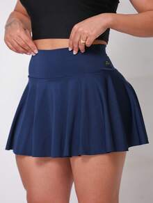 WOLFOX Women's Gym Shorts Skirt In Supplex Fabric With Pocket – High Waist, Compression And Comfort For Training And Running - Màu xanh hải quân - Xem 2