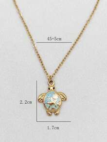 1件18K镀金不锈钢波西米亚蓝海龟吊坠项链，夏威夷海洋生物海滩度假颈链 - 金黃色 - 查看 4