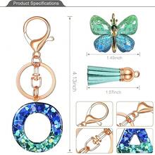 JINGUAZI Initial Letter Keychains For Women Tassel Butterfly Pink Purple Cute Car Keychain For Wallet Backpack Bag Charm{Inchcolor_nameinch:InchO-BlueGreeninch} - O-藍綠 - 查看 3