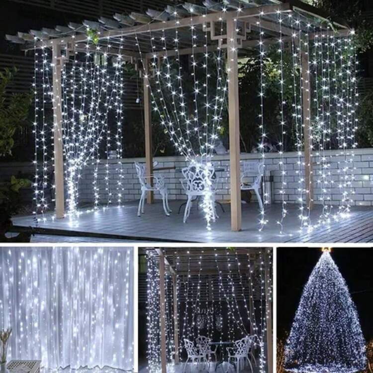 Piezas Cortinas Luces 3x3m 300 LED USB, Decoración Fiestas/Navidad/Hogar (Suave y Duradera) - Blanco - Añade 4