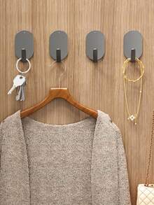 5pcs Strong Adhesive Hooks, No Drilling Needed, Stainless Steel Wall Hanger For Kitchen, Bathroom, Bedroom, Towel, Coat, Keys, Bags