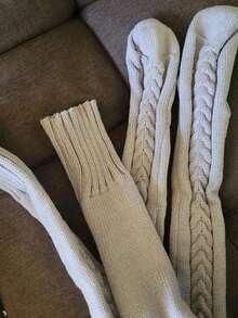 1 Pair Grey Thigh High Socks, Thermal Lined Knee High Socks For Women, Suitable For Autumn/Winter, Holidays & Parties, Cozy YQU8 - 灰色 - 查看 4