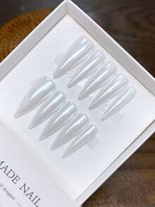 10 Móng Tay Giả Thủ Công Nguyên Chất, Gót Cao Mỏng, Sơn Tay Màu Trắng Ngọc Trai, Móng Màu Trơn, Móng Cao Cấp Thanh Lịch, Móng Giả Che Phủ Toàn Bộ, Móng Phong Cách Y2K, Móng Dán, Dụng Cụ Làm Móng - Nhiều màu - Xem 12