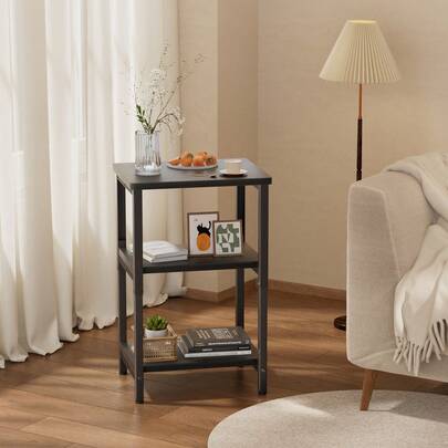 DLONGONE Side Table With Shelves,3-Tier Side Table With Storage Shelf, Adjustable Height Nightstand, Modern End Table For Bedroom, Living Room, Office, Small Spaces, Easy Assembly