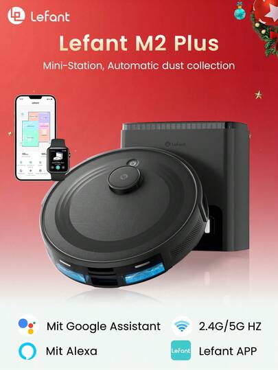  Lefant M2 Plus Robot Vacuum Mop Combo, 6000Pa Strong Suction, 40-Day Self-Empty, Smart Navigation, 140 Min Runtime, Wi-Fi/App/Voice Control, Auto Carpet Boost, Perfect For Pet Hair & Multi-Floor Homes, Christmas Gift