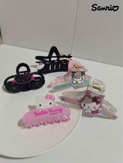 Sanrio 1 pieza Clip lindo de dibujo animado de Hello Kitty, Clip para el cabello portátil de Kitty, hecho de material acrílico, adecuado para lavar, bañar, maquillaje y viajes