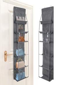 1个6口袋收纳挂袋，壁挂式透明PVC钱包收纳架，节省空间防尘门袋，适用于钱包、鞋子和配饰。