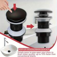 1个不锈钢弹跳式水槽下水器，搪瓷表面，浴室厨房下水器，手动操作，无需用电，带不锈钢滤网的浴室水槽弹跳式下水器，厨房用品，厨房配件，厨房工具 - 塑膠黑色 - 查看 4