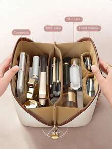 Premium Pu Travel Cosmetic Bag, With Embroidered Letters On Towels A-Z Cosmetic Storage Bag, Large Capacity Multi-Layer Cosmetic Bag, Zipper Pouch, Multifunctional Waterproof Portable Travel Organizer, Makeup Brush Set, Cosmetics Organization And Storage, Travel Accessories, Cruise Essentials