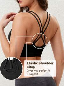LianShengFa 1pc Women Yoga Sports Bra With Removable Pads, Criss-Cross Back Design - Black - View 3