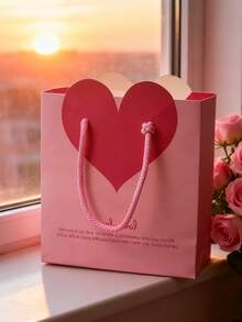 1个情人节纸质礼品袋，带提手，牛皮纸包装袋，适合趣味送礼、新奇礼物交换、情人节礼物包装、派对小礼品 - 彩色 - 查看 1