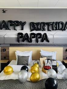 1pc 16"Black Digital/Alphabetic PE Balloon, A-Z 0-9 Birthday Party Decor Balloon, Scene Setting Prop,Christmas - Black - View 9