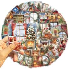 50PCS Christmas Scene Festival Graffiti Stickers Waterproof Transparent PET Stickers For Suitcase Guitar Ipad Phone Case Laptop Cups - Multicolor - View 6