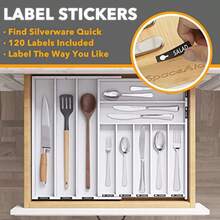 Organizador de cajón de cubiertos de bambú TFKI con etiquetas, organizador expandible de bandejas para utensilios de cocina, organizador de almacenamiento de cubiertos, tenedores y cuchillos, 10 ranuras, color blanco - Blanco - Ver 3
