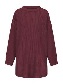 Áo len nữ dáng rộng cổ tròn, kiểu dáng tối giản, màu trơn, phong cách retro, hoàn hảo cho năm mới, Giáng sinh và Ngày Valentine. - Màu đỏ - Xem 12