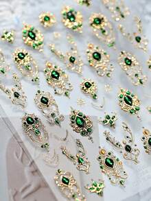 1片复洛克金箔美甲贴纸，奢华仿宝石设计美甲装饰，女士及女孩DIY美甲配件，适合美甲新手 - 彩色 - 查看 9