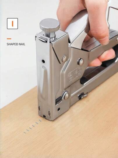 1 Pc Heavy-Duty Manual Nail Gun/Stapler, Made Of Carbon Steel, Can Install T-Shaped, U-Shaped, I-Shaped, And P-Shaped Nails. Suitable For Sofa Repair, DIY Projects, Camping, And Industrial Use.