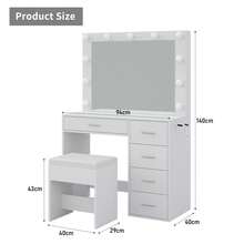 Yanosaku Vanity Desk With Mirror & 11 LED Lights, Makeup Vanity With Power Outlets, 5 Drawers & Chair, Perfect Gift For Daughter Or Wife, White - Xem 2