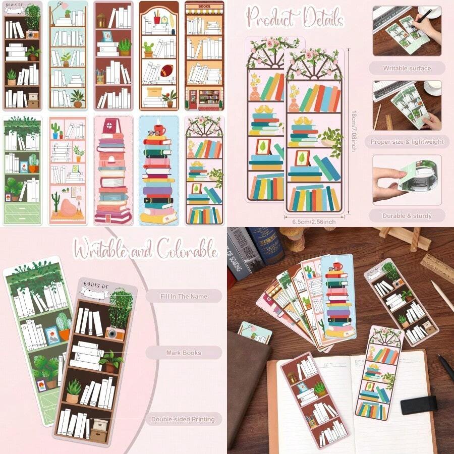 100 Pieces Book Tracker Bookmarks Bookshelf Design DoubleSided Reading Page Markers Bookmarks For Book Lovers Cute Book Marks For Reading Women Students School Supplies - 100 chiếc - Xem 1