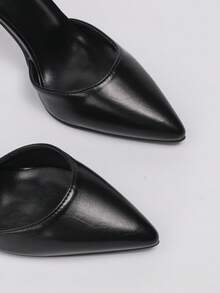 欧美风极简镂空女鞋，尖头细跟套脚凉鞋，派对装扮，时尚鞋履，细高跟鞋 - 黑色 - 查看 4