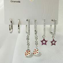 Necklace With 3 Pairs Of Women's Earrings Plated In 18K Gold And 925 Silver With Heart Design, Hoop And Colorful Cubic Zirconia - Modern And Elegant Style - B129. - Xem 1