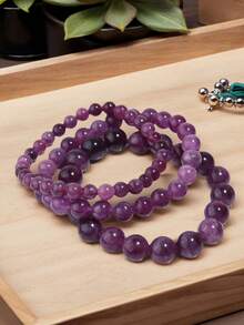 YAUKIA 1件紫色锂云母串珠手链 女士精致迷人配饰 瑜伽冥想 灵性疗愈 减压手链 - 紫色 - 查看 9