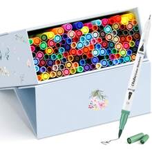 Ohuhu Markers For Adult Coloring Books No Bleeding 120 Colors Coloring Markers Water-Based Dual Tips Fineliner & Brush Drawing Pens Art Pens For Adults Sketch Journal - Maui - White - 120 色 - 查看 1
