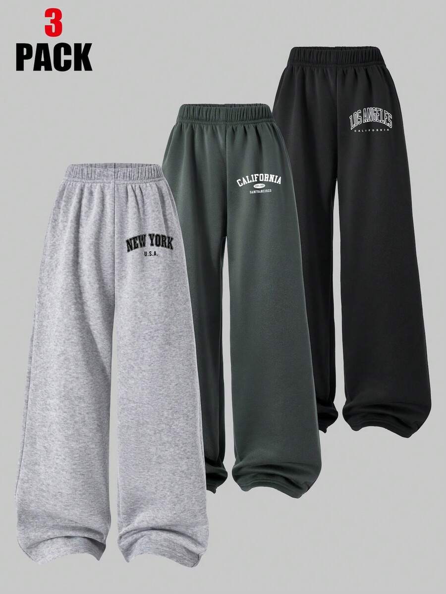 3pcs Girls Letter Print Pants Set