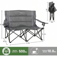 2 Person Folding Loveseat Comfortable Double Foldable Camping Chair For Outdoor Use Lightweight And Durable Grey Folding Lawn Chairs With Carry Handle For Garden Patio Beach And Picnic - Xám - Xem 3
