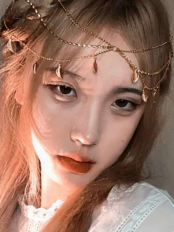 1pc Vintage Bohemian Style Metal Chain Leaf Shaped Rhinestone Necklace, Suitable For Theme Parties, Stage Performances, Holiday Dates