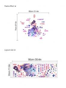 1pc Multi-Size PVC Removable Wall Sticker, Featuring Elegant Purple Fairy, Butterfly Bouquet, Girl Silhouette With English Letters, Cute Fairy On Swing, Clouds And Hearts Decor, Suitable For Bedroom, Living Room, Study, Dining Room, Bathroom, Home Wall Decoration - Multicolor - View 10