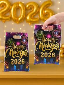 50个新年快乐礼品袋，彩色烟花图案礼品包装袋，新年派对回礼袋，2026新年装饰，新年小礼品袋，新年购物袋，新年厨房包装用品，新年家居收纳袋，新年家居用品袋，新年房间装饰，派对回礼 - 新年煙火 - 查看 5