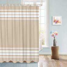 1pc Modern Striped Shower Curtain - Durable Polyester Fabric, Machine Washable With Hooks Included, Beige & White Stripes For All-Season Bathroom Decor, Contemporary Home Aesthetic - ngẫu nhiên - Xem 3