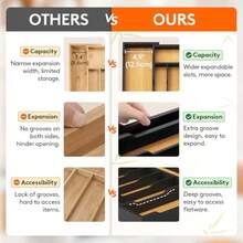 TFKI Silverware Drawer Organizer Bamboo Utensil Tray For Kitchen Expandable Flatware And Cutlery Holder Adjustable Storage For Spoons Forks Knives Large Natural And Black - Đen tự nhiên - Xem 5