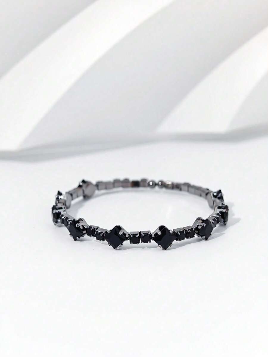 1pc Goth Style Rhinestone Embellished Bracelet, Suitable For Daily Wear - Black - View 1