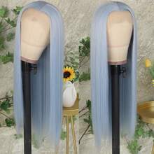 13x4 Free Part Mint Green Long Straight Lace Front Wigs Glueless Long Silky Straight Wigs Pre Plucked HD Lace 180% Density Light Green Wig Soft Free Part Wear And Go Lace Front Wigs For Fashion Women Party & Daily Wear 26 Inch - 淺藍色 - 查看 5