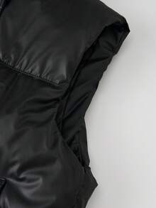 Chaleco acolchado para mujer con cuello alto, de longitud regular, estilizador de la cintura con dobladillo con cordón y bolsillos funcionales - Prenda de capa casual