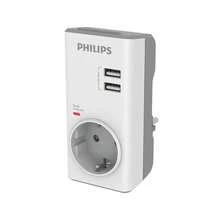 Philips CHP4010W/10 Steckdosenadapter mit integriertem USB-Ladegerät, 2 USB-Anschlüsse (2,4A max), 1 Stromanschluss, LED-Stromanzeige, Überspannungsschutz, Farbe Weiß, ideal für Reisen und Büro - Weiss - Übersicht 1