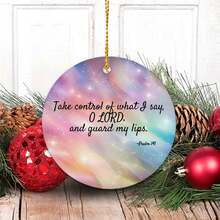 2025 1pc 2D Take Control Of What I Say, O LORD Christmas Decorations Indoor 2.9 Inch Positive Quotes Sayings Ceramics Ornaments Single-Side Print Funny Gifts For Women/Men For Employees Neighbor Grandpa Students Decor - 粉紅白色 - 查看 5